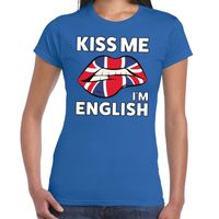 Kiss me I am English t-shirt blauw dames - thumbnail