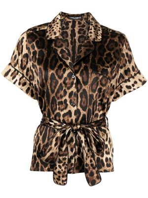Dolce & Gabbana chemise en soie à imprimé léopard - Marron