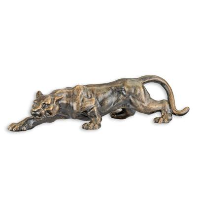 A CAST IRON SCULPTURE OF A PANTHER