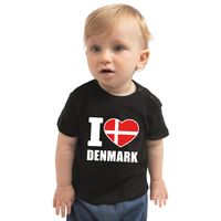 I love Denmark / Denemarken landen shirtje zwart voor babys 80 (7-12 maanden)  -