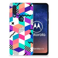 Motorola One Vision TPU Hoesje Blokken Kleurrijk