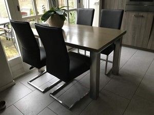 Set van 4 leren eetkamerstoelen - met sledepoot - grijs leer - Echt leer, Industrieel, ontdek de vele Leersoorten en Kleuren bij ShopX