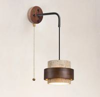 LumiTravert Wandlamp - LED Natuursteen & Hout Design met Trekschakelaar