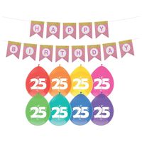 Verjaardag 25 jaar geworden versiering - 16x thema ballonnen - 1x Happy Birthday slinger 300 cm
