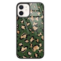 iPhone 12 glazen hardcase - Luipaard groen