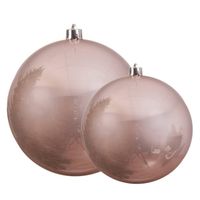 Grote kerstballen 2x stuks lichtroze 14 en 20 cm kunststof - Kerstbal