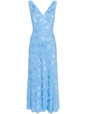 Rixo robe mi-longue Sandrine à col v - Bleu