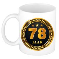 78 jaar thema koffiemok Medaille - jubileum - verjaardag - zwart met goud - Cadeau beker