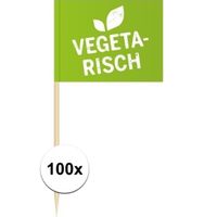 100x Vlaggetjes prikkers Vegetarisch 8 cm hout/papier   -