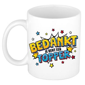 Bedankt topper cadeau mok / beker wit met sterren 300 ml   -