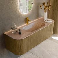 Badmeubel Mondiaz Kurve-Dlux | 140 cm | Meubelkleur Dusk | Wastafelkleur Saba | Solid surface | Wasbak midden spoelbak | 1 kraangat