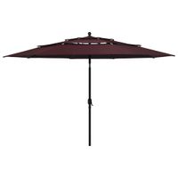 Parasol 3-laags met aluminium paal 3,5 m bordeauxrood - thumbnail