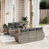 6-delige Loungeset met kussens poly rattan grijs