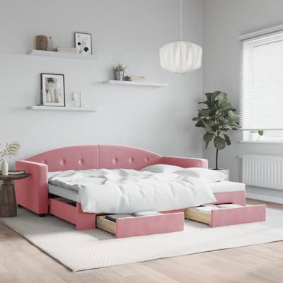 Slaapbank met onderschuifbed en lades 90x200 cm fluweel roze