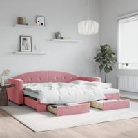 Slaapbank met onderschuifbed en lades 90x200 cm fluweel roze