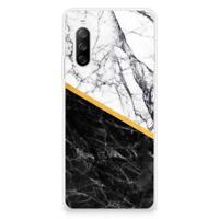 Sony Xperia 10 III | TPU | Siliconen hoesje | Marmer Wit Zwart - Origineel Cadeau Man
