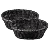 Cosy & Trendy broodmandje - 2x - zwart - kunststof - ovaal - L25 x B20 x H8 cm - serveren