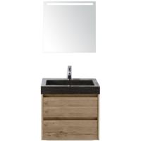 Dante Badmeubelset 60 cm - Natuur Eiken - Wastafel Hardsteen Wit Lucca met Sence Spiegel