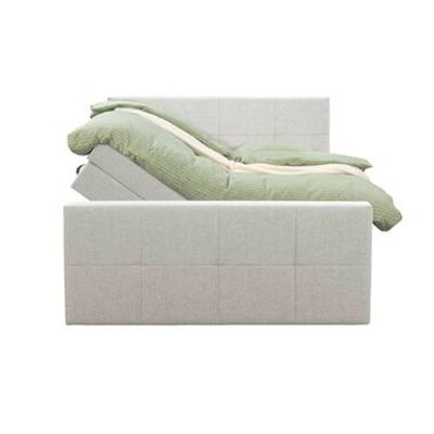 Boxspring met opbergruimte en voetbord Liv geblokt - ecru - 180x200cm - Leen Bakker