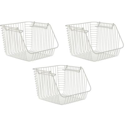 Opbergmandje - Set van 3x stuks - wit - stapelbaar - 29 x 27 x 21 cm - Opbergmanden - opruim mandjes
