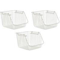Opbergmandje - Set van 3x stuks - wit - stapelbaar - 29 x 27 x 21 cm - Opbergmanden - opruim mandjes