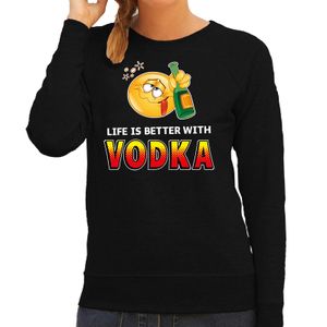 Funny emoticon sweater Life is better with vokda zwart dames