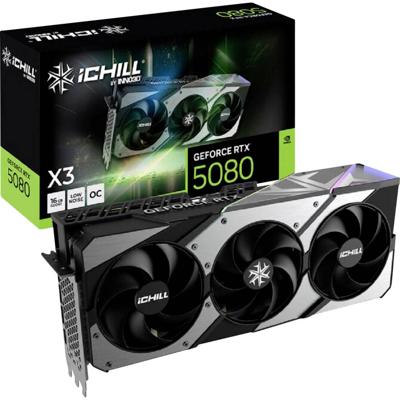 Inno 3D Nvidia RTX 5080 Videokaart iChill X3 16 GB GDDR7-RAM PCIe x16 HDMI 2.1, DisplayPort 2.1 NVIDIA G-Sync , Overclocked