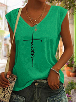 Loose Casual Faith V Neck Tank Top