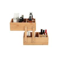 MSV Make-up badkamer sorteer organizer - 2 laags bakje - 25 x 16 cm - bamboe - Make-up dozen - thumbnail