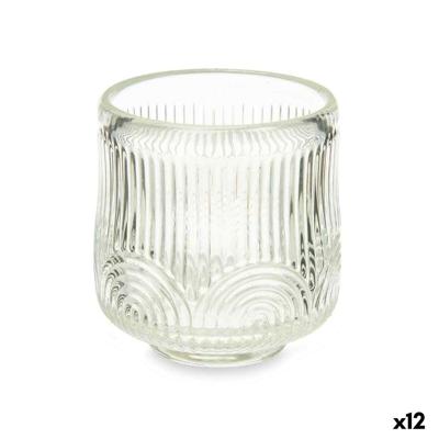 Kaarshouder Gift Decor Transparant Kristal 7,5 x 7,8 x 7,5 cm Strepen (12 Stuks)