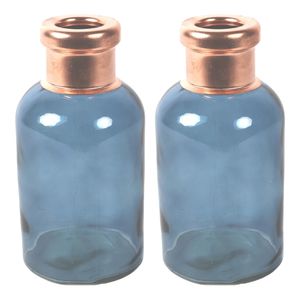 Bloemenvaas Firm Bottle - 2x - transparant blauw/koper - glas - D10 x H21 cm