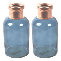 Bloemenvaas Firm Bottle - 2x - transparant blauw/koper - glas - D10 x H21 cm