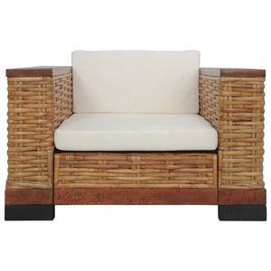 The Living Store Natuurlijk Rattan Fauteuil - Bruin - 94 x 78 x 66 cm - Verwijderbare kussenhoezen