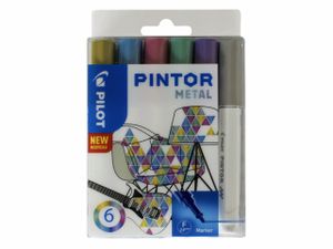 Pilot Pintor Metal markeerstift 6 stuk(s) Borstelpunt Blauw, Goud, Groen, Roze, Zilver, Violet