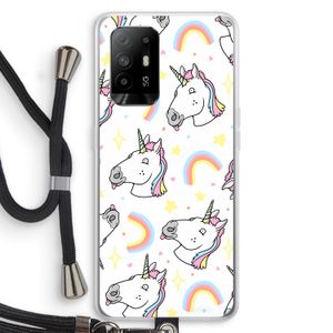 Rainbow Unicorn: Oppo A94 5G Transparant Hoesje met koord