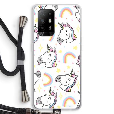 Rainbow Unicorn: Oppo A94 5G Transparant Hoesje met koord