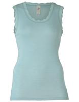 Dames Hemd met Kant Zijde Wol Engel Natur Kleur Lichtblauw Maat 46/48 - Extra Large