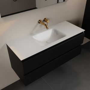 MONDIAZ AIVY 120cm badmeubel Urban, wastafel Talc solid surface midden zonder kraangat met spiegel (AI-351621TALC-NO - AI-M120URMI - AI-S120X70)