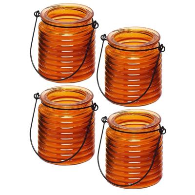 Citronellakaars - 4x - in oranje geribbeld glas - 8 cm - insecten verjagen - buitenkaars