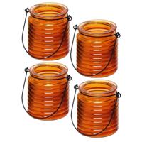 Citronellakaars - 4x - in oranje geribbeld glas - 8 cm - insecten verjagen - buitenkaars