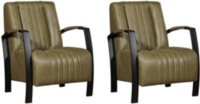 Set van 2 Olijfgroene leren industriële stalen fauteuils Glamour - Vintage Leer Olive (olijfgroen leer)