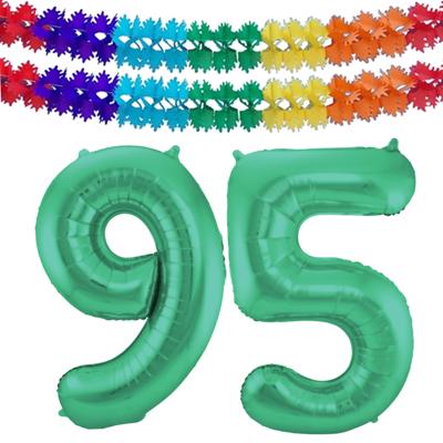 Folat Verjaardag Leeftijd folieballon - 95 jaar - groen - 86 cm - incl 2x slingers