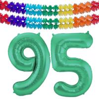 Folat Verjaardag Leeftijd folieballon - 95 jaar - groen - 86 cm - incl 2x slingers