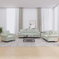 3-delige Loungeset met kussens fluweel lichtgrijs