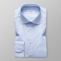 Eton Heren Overhemd Lichtblauw Geruit Stretch Twill Slim Fit - thumbnail