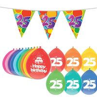 Leeftijd verjaardag thema 25 jaar pakket ballonnen/vlaggetjes - Feestpakketten - thumbnail