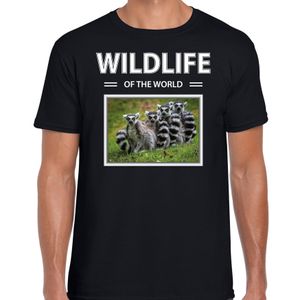 Ringstaart maki t-shirt met dieren foto wildlife of the world zwart voor heren