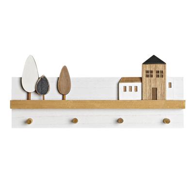 Wandkapstok DKD Home Decor Hout Huizen Stads 40 x 4 x 17 cm
