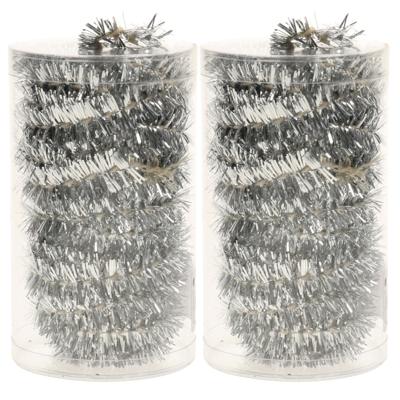 Kerstslinger folie slingers - 2x stuks - zilver - folie - 20 meter - extra lang - kerstversiering