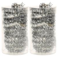 Kerstslinger folie slingers - 2x stuks - zilver - folie - 20 meter - extra lang - kerstversiering